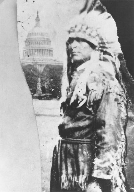 Chief Jock Bull Bear, circa 1908, photographed before the U.S. Capitol